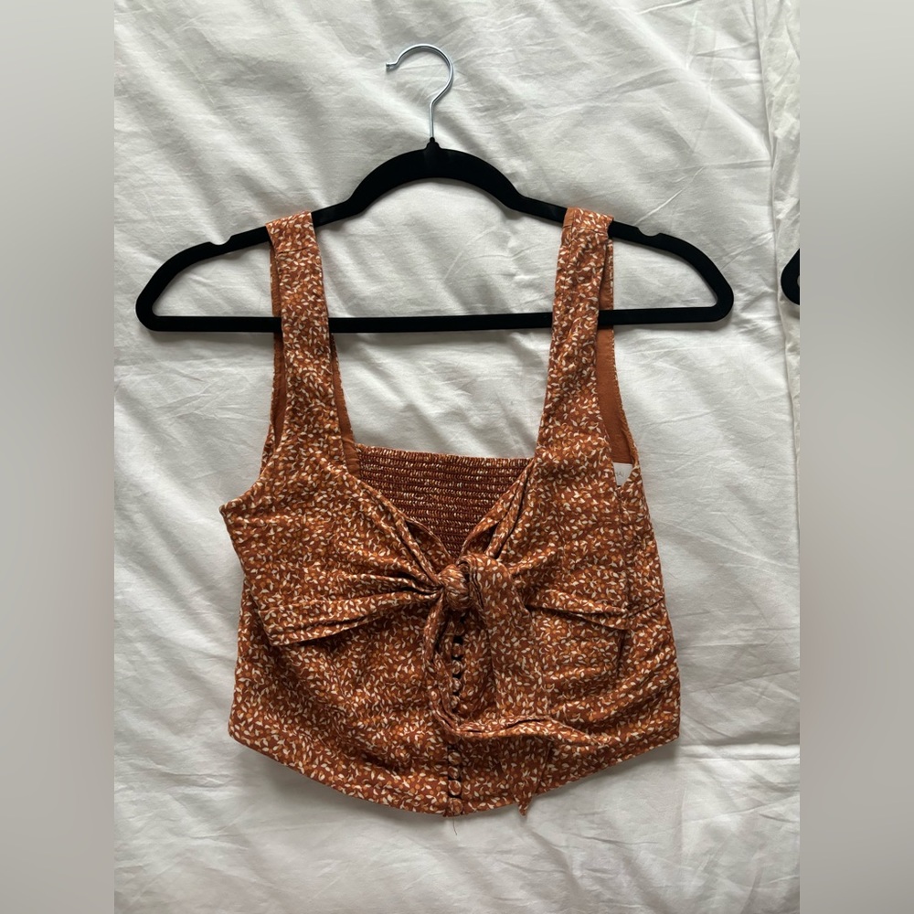 Jonathan Simkhai Orange/ rust front-tie top, size S